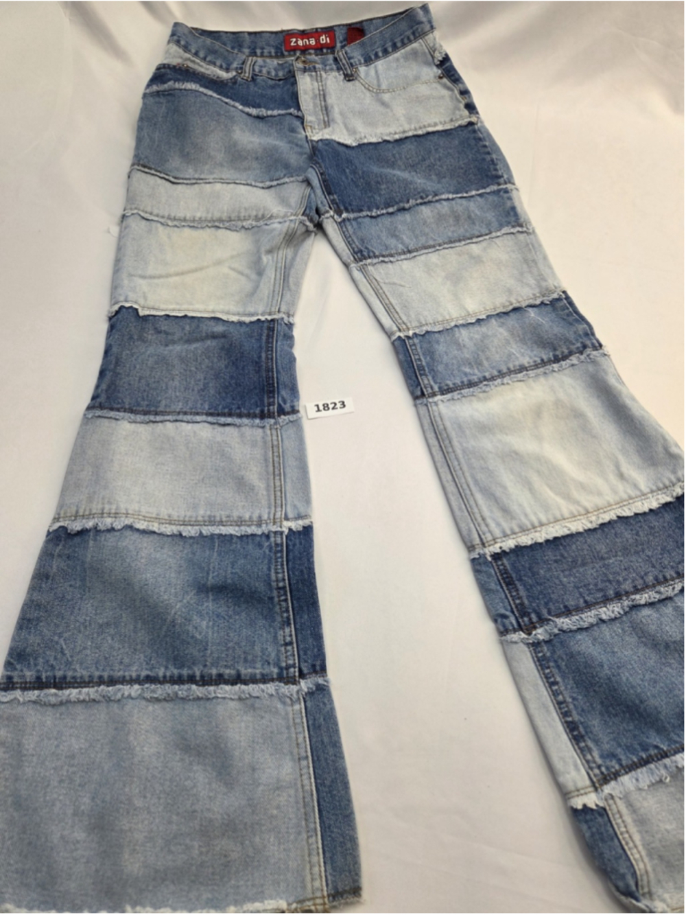 J P Deuz Women’s Size 9 Patchwork Flare Jeans Blue Frayed Y2K Bell Bottom #1823